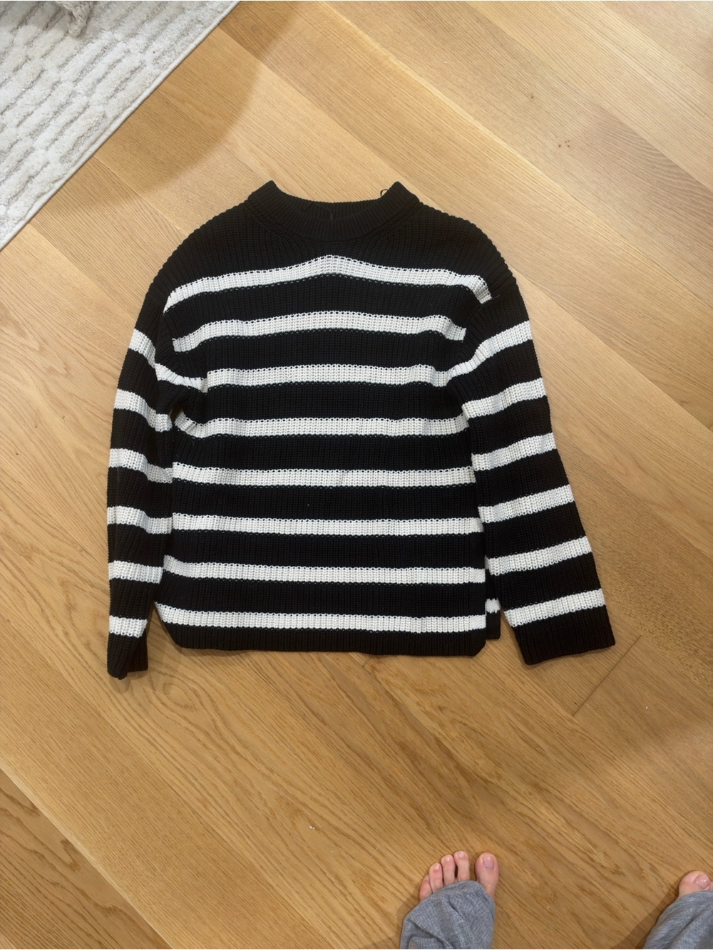 H&M Black & Cream Striped Crewneck Sweater